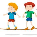duas crianças caminham sobre uma corda